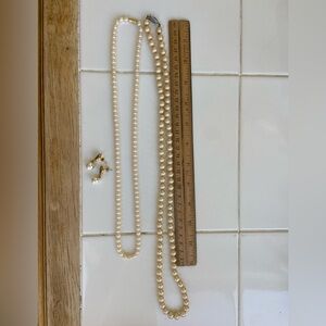 Classic Cream Pearl Necklaces and Clip-On Earrings Set